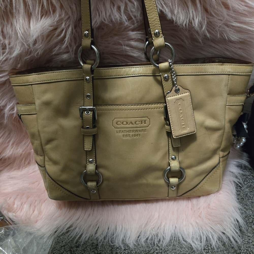 Coach Beige Leather Tote Bag